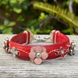 Rare Brighton Red Leather Flower Bracelet. EUC